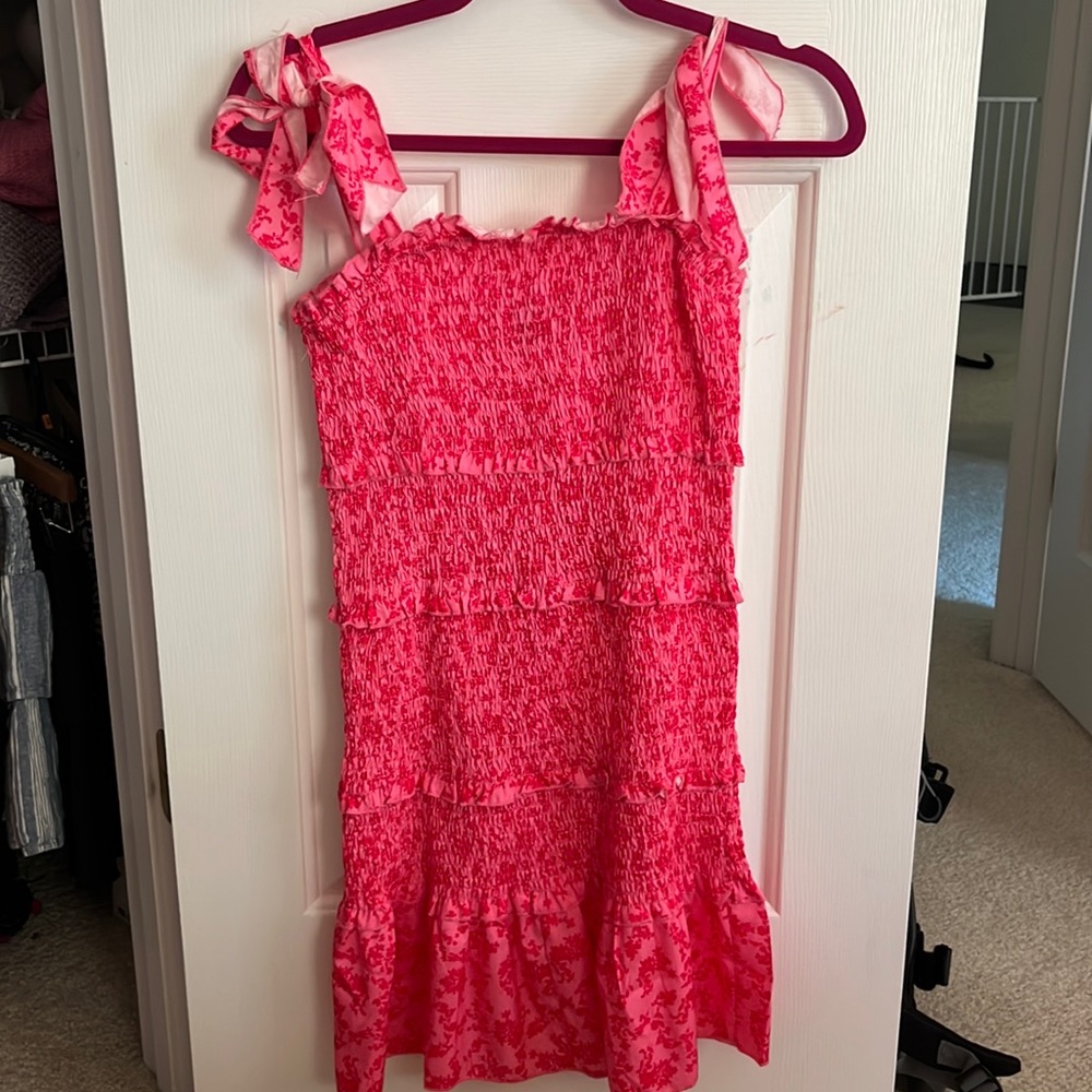 Pink Floral Smocked Dress XS